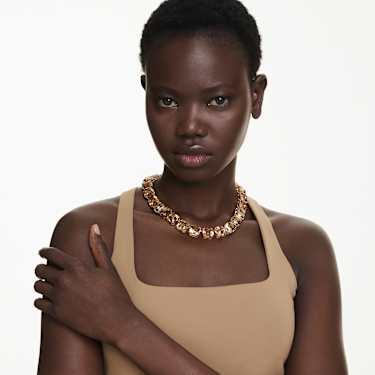 Millenia Tennis necklace, Octagon cut, Caramel, Gold-tone plated - Swarovski, 5718357