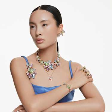 Idyllia 오픈 링, 믹스 컷, 꽃, 그린, 골드 톤 플래팅 | Swarovski Idyllia 오픈 링, 믹스 컷, 꽃, 그린, 골드 톤 플래팅 | Swarovski