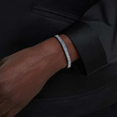 Bracelet-jonc Matrix, Taille baguette, Forme octogonale, Gris, Métal plaqué ruthénium - Swarovski, 5720366