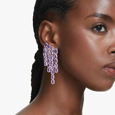 Pendientes de clip Millenia, Talla octogonal, Luminaria, Morados, Baño tono oro - Swarovski, 5720837