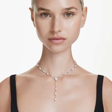 Ariana Grande x Swarovski Y形項鏈, 混合式切割，水晶珍珠, 心形, 白色, 鍍白金色 - Swarovski, 5720855