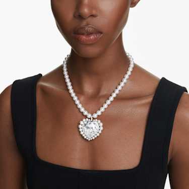 Ariana Grande x Swarovski ketting, Crystal Pearl, Heart-slijpvorm, Hart, Wit, Rodium toplaag - Swarovski, 5720858