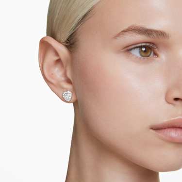 Ariana Grande x Swarovski 스터드 이어링, 믹스 컷, 하트, 화이트, 로듐 플래팅 - Swarovski, 5720859