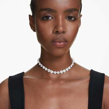 Ariana Grande x Swarovski Tennis 頸鏈, 混合式切割，水晶珍珠, 心形, 白色, 鍍白金色 - Swarovski, 5720861