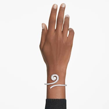 Ariana Grande x Swarovski bangle, Crystal pearl, Baguette cut, White, Rhodium plated - Swarovski, 5720863