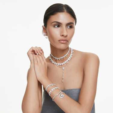 Ariana Grande x Swarovski bangle, Crystal pearl, Baguette cut, White, Rhodium plated - Swarovski, 5720863