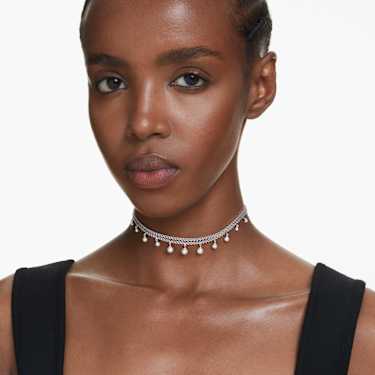 Girocollo Ariana Grande x Swarovski, Crystal Pearl, Taglio Round, Bianco, Placcato rodio - Swarovski, 5720865