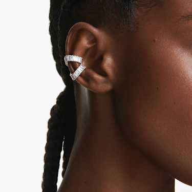 Ariana Grande x Swarovski ear cuffs, Baguette cut, White, Rhodium plated - Swarovski, 5720872