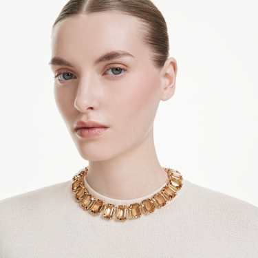 Millenia Tennis necklace, Oversized crystals, Octagon cut, Caramel, Gold-tone plated - Swarovski, 5720911