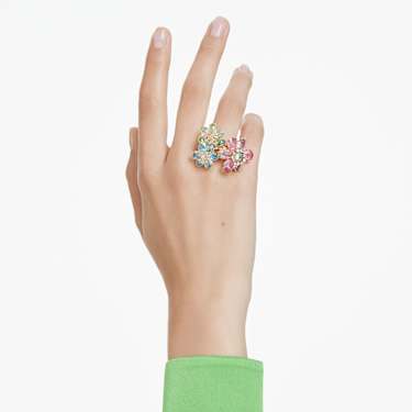 Idyllia ring, Mixed cuts, Flower, Multicoloured, 18K gold finish - Swarovski, 5721579