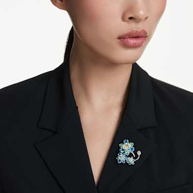 Idyllia brooch, Mixed cuts, Flower, Blue, Rhodium plated - Swarovski, 5722097