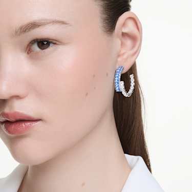 Matrix 大圈耳环, 混合切割, 蓝色, 镀铑 - Swarovski, 5722459
