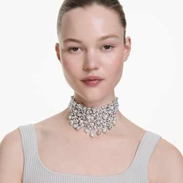 Constella 束颈项链, 仿水晶珍珠, 圆形切割, 白色, 镀铑 - Swarovski, 5722471