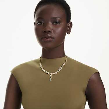 Constella Y necklace, Mixed cuts, Green, Gold-tone plated - Swarovski, 5722474
