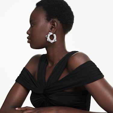 Sublima hoop earrings, Spike, White, Rhodium plated - Swarovski, 5723287