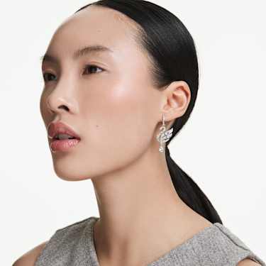 Swan 穿孔耳环, 天鹅, 白色, 镀铑 - Swarovski, 5723388