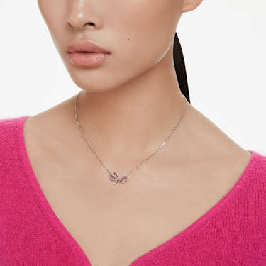 Lifelong Bow 鏈墜, 蝴蝶結, 粉紅色, 鍍白金色| Swarovski