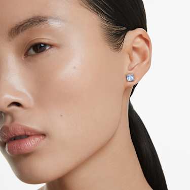 Matrix 스터드 이어링, 스퀘어 컷, 블루, 로듐 플래팅 - Swarovski, 5723561