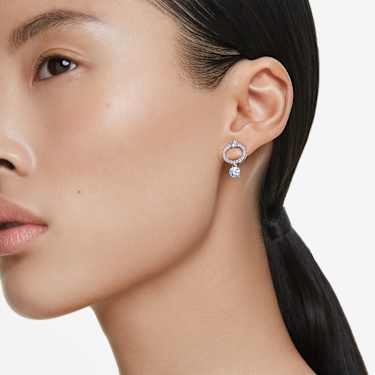 Attract drop earrings, Round cut, Blue, Rhodium plated - Swarovski, 5723563