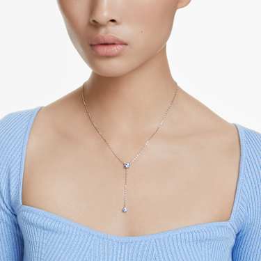 Attract Y necklace, Round cut, Blue, Rhodium plated - Swarovski, 5723571
