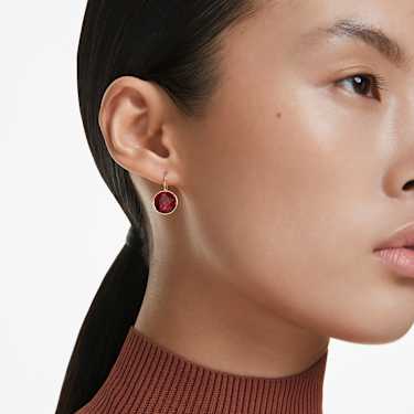 Bella drop earrings, Round cut, Red, Gold-tone plated - Swarovski, 5724288