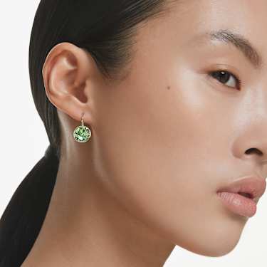 Bella 水滴形耳環, 圓形切割, 綠色, 鍍白金色 - Swarovski, 5724291