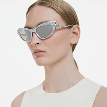 Sunglasses, Cat-eye shape, Silver tone - Swarovski, 5724505
