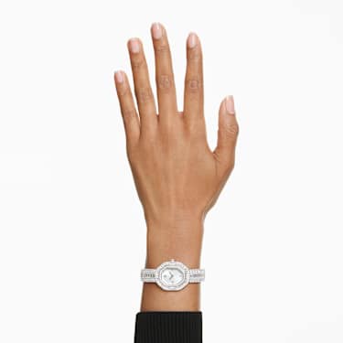 Matrix octagon watch, Baguette cut, Metal bracelet, Silver tone, Stainless steel - Swarovski, 5724516