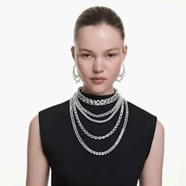 Matrix 大圈耳环, 混合切割, 白色, 镀铑 - Swarovski, 5727098