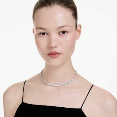 Matrix necklace, Baguette cut, White, Rhodium plated - Swarovski, 5727111