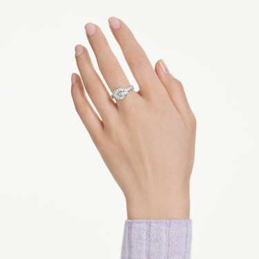 Matrix ring, Baguette cut, Knot, White, Rhodium plated - Swarovski, 5727112