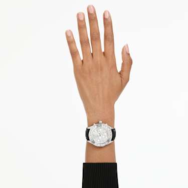 Dextera tachymetre watch, Swiss Made, Leather strap, Silver tone, Stainless steel - Swarovski, 5728378