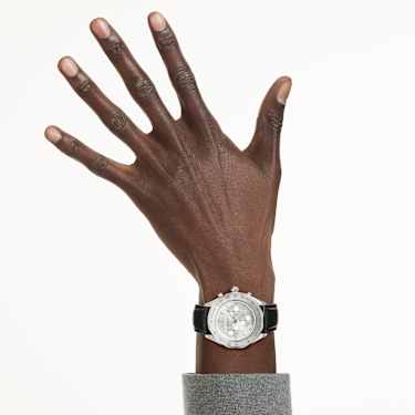 Dextera tachymetre watch, Swiss Made, Leather strap, Silver tone, Stainless steel - Swarovski, 5728378
