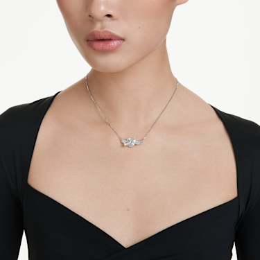Colgante Matrix, Talla baguette, Nudo, Blanco, Baño de rodio - Swarovski, 5728553