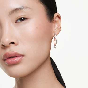 Constella drop earrings, Crystal pearl, Round cut, White, Rose gold-tone plated - Swarovski, 5728585