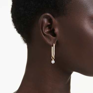Constella drop earrings, Round cut, White, Gold-tone plated - Swarovski, 5728587