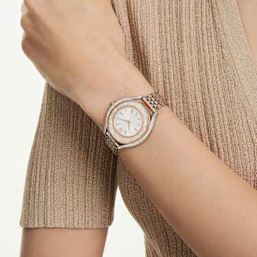 Ρολόι Crystalline aura, Swiss Made, Μεταλλικό μπρασελέ, Ροζ χρυσαφί τόνος, Φινίρισμα από διάφορα μέταλλα - Swarovski, 5730162
