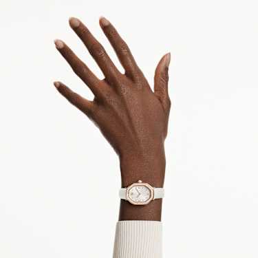 Dextera octagon watch, Swiss Made, Leather strap, White, Rose gold-tone finish - Swarovski, 5730208