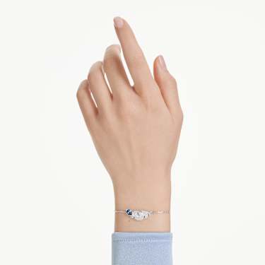 Idyllia armband, Verschillende slijpvormen, Veer, Blauw, Rodium toplaag - Swarovski, 5730359