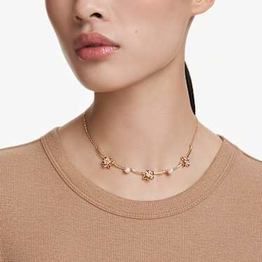 Idyllia necklace, Crystal pearl, Mixed cuts, Flower, Multicolored, Gold-tone plated - Swarovski, 5732388