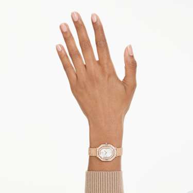 Matrix octagon watch, Metal bracelet, Rose gold tone, Rose gold-tone finish - Swarovski, 5732497