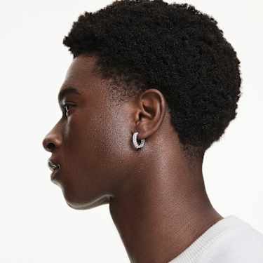 Pendientes de aro Matrix, Talla baguette, Blancos, Baño de rodio - Swarovski, 5733397