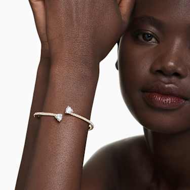 Mesmera Attract bangle, Heart, White, Gold-tone plated - Swarovski, 5733474