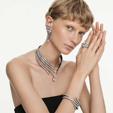 The Vienna Collection 耳廓耳环, 羽毛, 白色, 镀钌 - Swarovski, 5733809