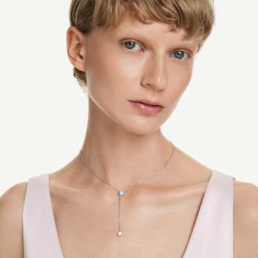 Colier în Y Stilla Attract, Tăietură rotundă, Albastru, Placat cu rodiu - Swarovski, 5734249