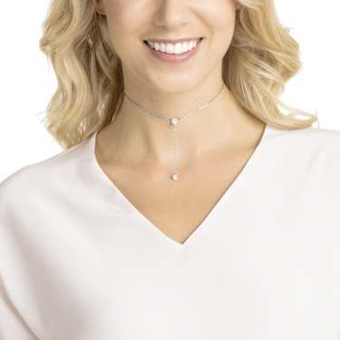 Stilla Attract Y necklace, Round cut, Blue, Rhodium plated - Swarovski, 5734249