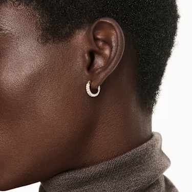 Dextera hoop earrings, Pavé, Mini, White, Gold-tone plated - Swarovski, 5734275