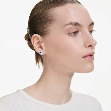 Symbolica stud earrings, Clover, Blue, Rhodium plated - Swarovski, 5734545