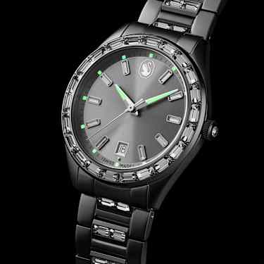 Matrix date horloge, Swiss Made, Metalen armband, Zilverkleurig, Roestvrij staal - Swarovski, 5734665