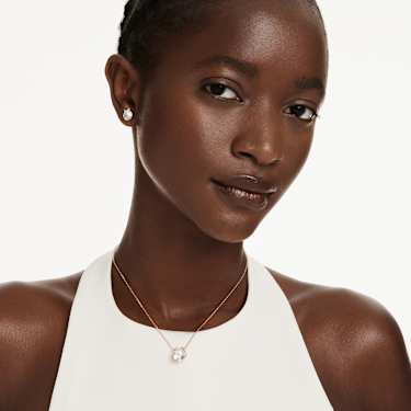 Swarovski Bella V ネックレス、ピアスセット Bella V セット, ラウンドカット, ホワイト, ローズゴールドトーン